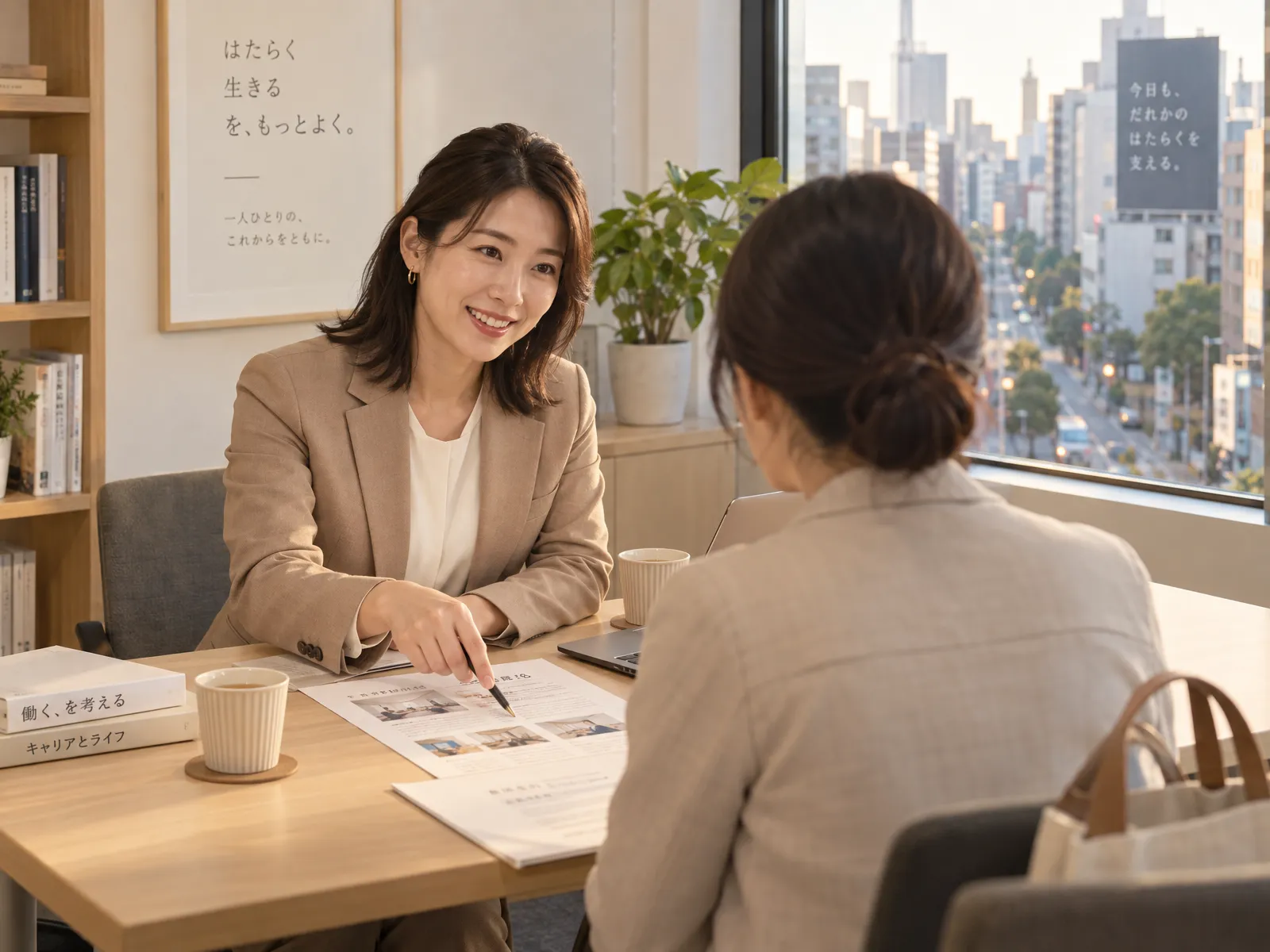 キャリア支援室の担当が次の職場を案内しながら相談に応じる